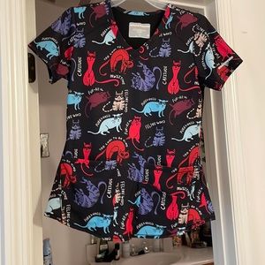 Sketches XS cat themed scrub top